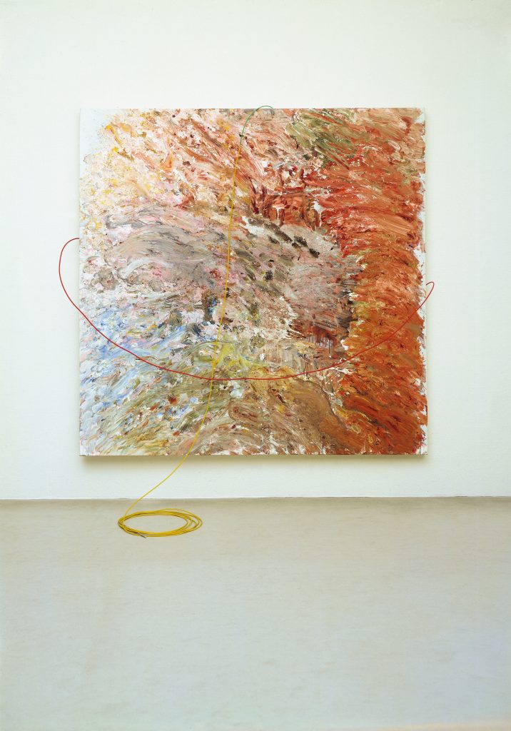 Gerhard Hoehme, aus farbigverkrallten Farben, 1982, 250x250 cm, Acrylfarben auf Leinen, Polyäthylenschnüre © VG Bild-Kunst, Bonn 2014
